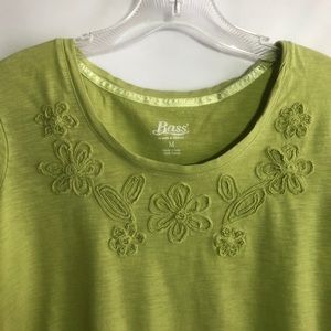 Long sleeved appliqué shirt green 100% cotton Sz M
